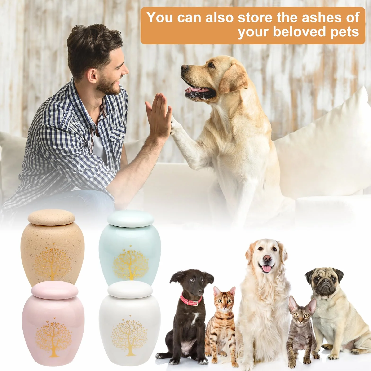 APOMOONS Set di 4 Urna Funeraria Urna Ceneri Umane Urna per Ceneri Cane Urne per Ceneri X Cani Urna per Ceneri Gatto Urna con Albero Della Vita Memoriali per La Conservazione Sicura Delle Ceneri