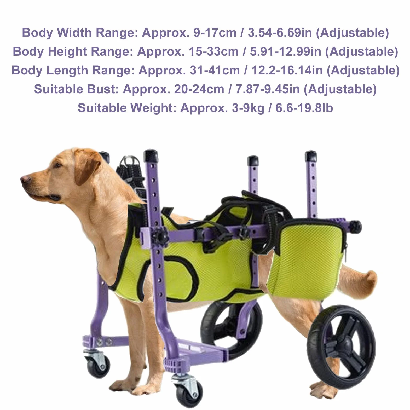 Garsent Sedia a Rotelle per Cani per Gambe Posteriori, Carrello per Sedie a Rotelle del Cane, Carrello Posteriore per Cani a 4 Ruote Integrate per Cani per Esterno e Aiuti di mobilità