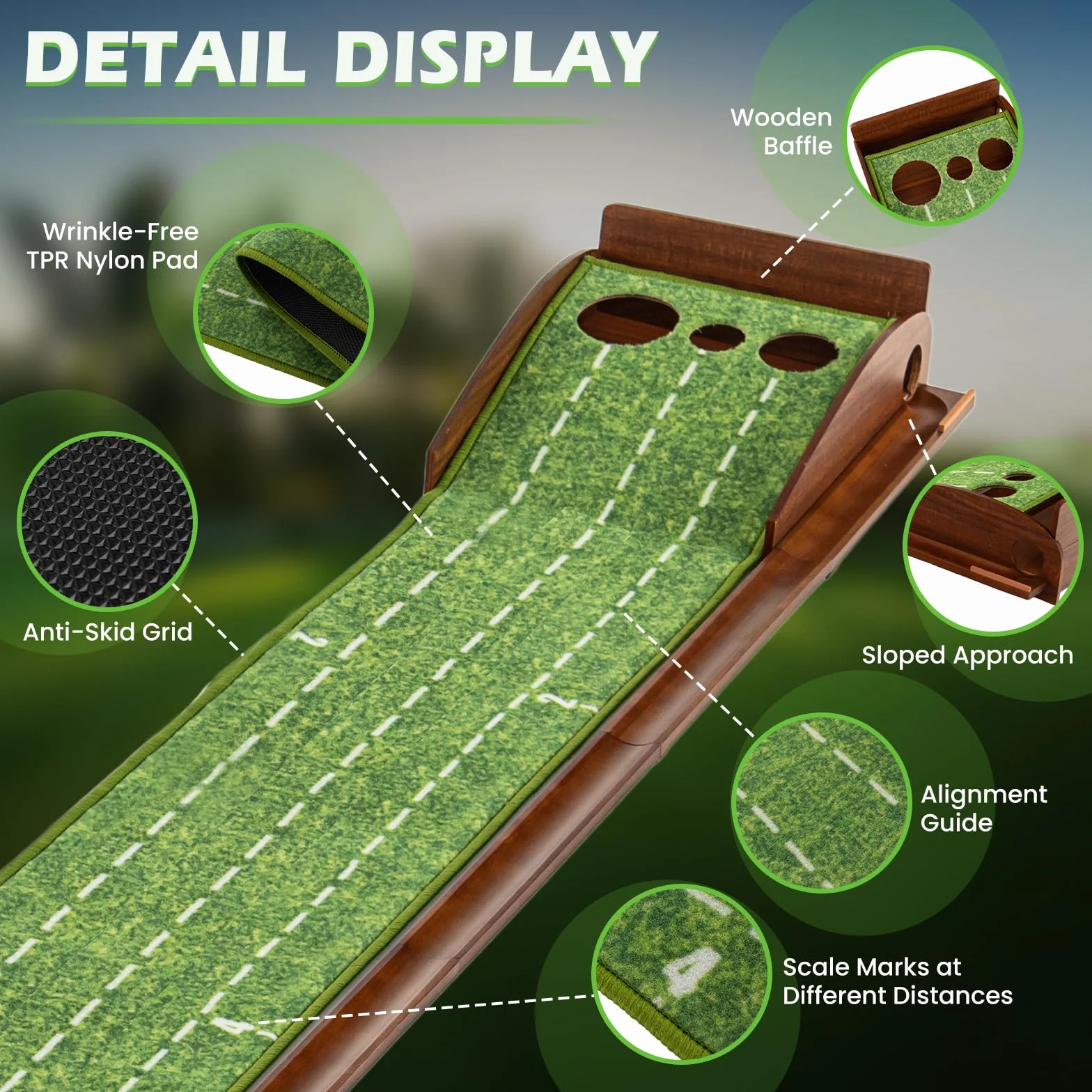 LIFEZEAL Tappetino Golf Allenamento con Buche per Interni, Tappeto Portatile con Ritorno Automatico, Base per Golf, Pad con 3 Panlline per Golf, Tappetino di Appoggio per Esterni (3 buche)