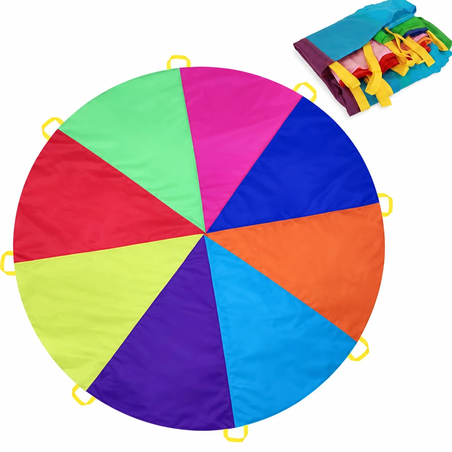 Gioco Paracadute Arcobaleno 8 Maniglie per Bambini Arcobaleno di Stoffa Oscillante con Un Diametro di 2M Giocattolo Paracadute Paracadute Colorato