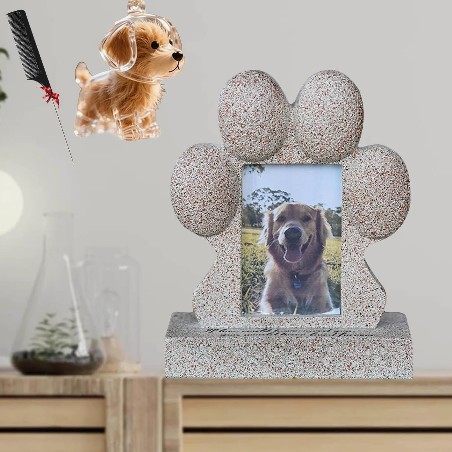 Lapide per Cani e Portachiavi con Pelo di Cane, Cornice per Foto di Animali Domestici Regalo Commemorativo per Cani