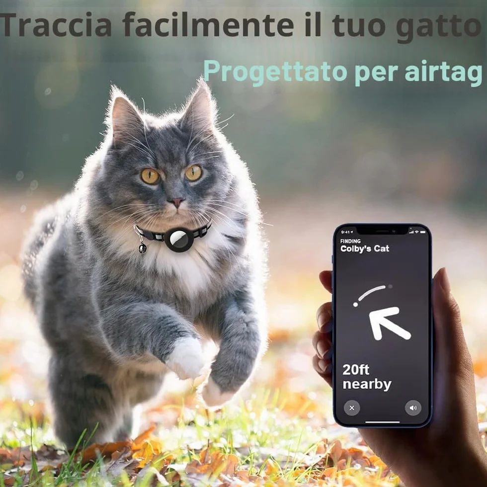 Collare Gatto Airtag, Collare Riflettente Antistrozzo per Gatti con Custodia Protettiva Air Tag (GPS AirTag Non Incluso) e Campanellino, Adatto a Gatti di Tutte Le Taglie(Nero)