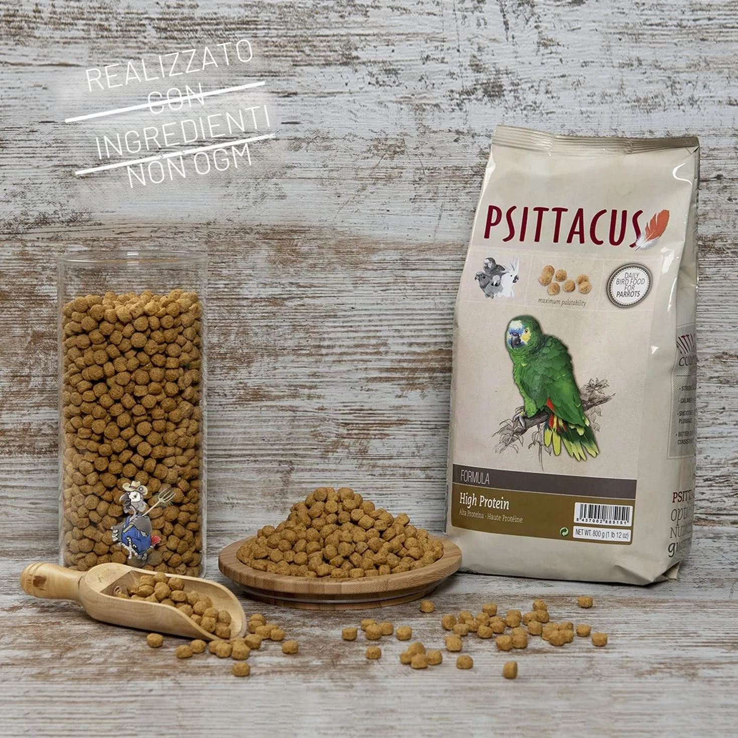 Psittacus Cibo di Mantenimiento Alta Proteina per Pappagalli, 800 g