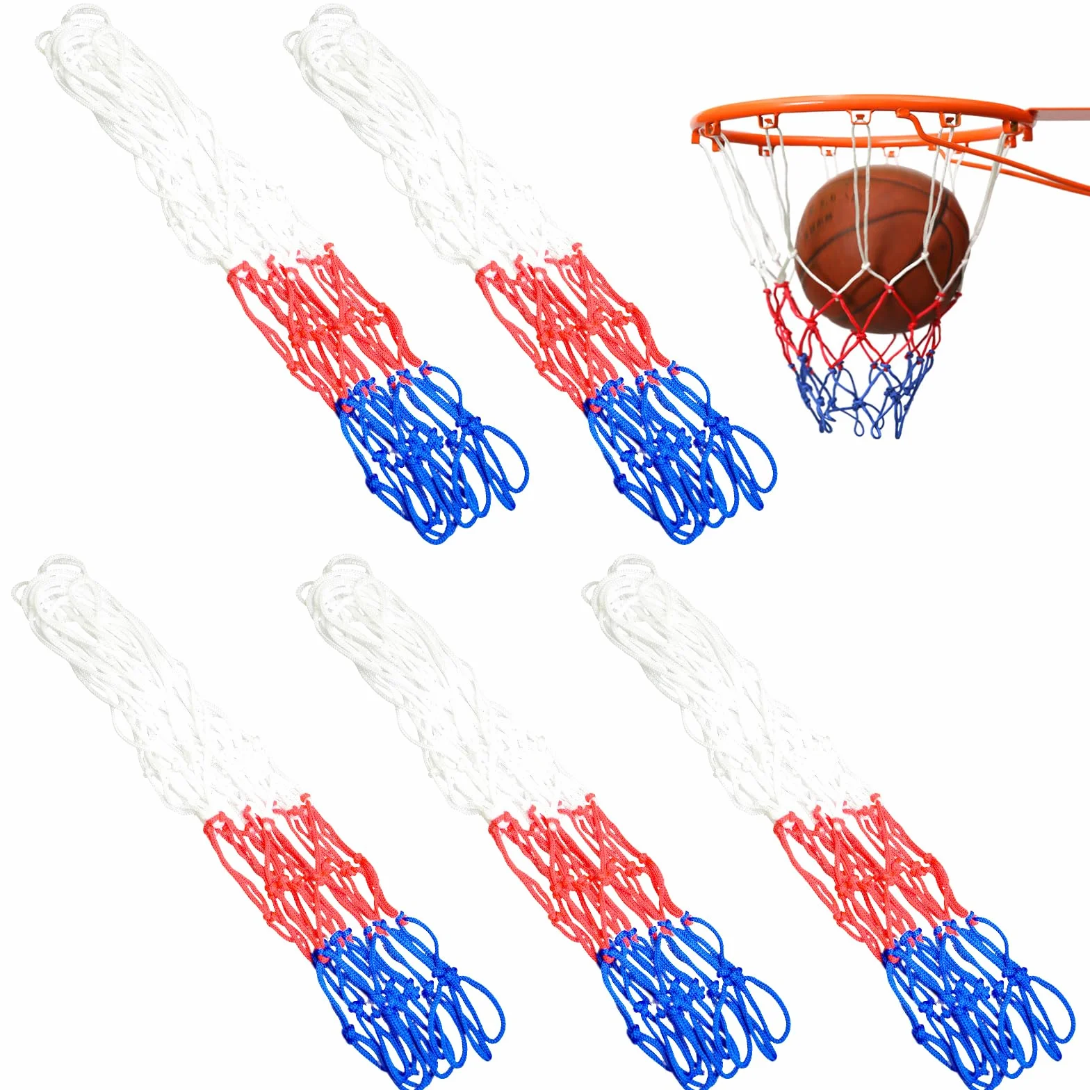 Scettar 5 Pezzi Rete da Basket,4mm Rete Canestro Basket Esterno Rimovibile,Retina Canestro Basket in Nylon,Retina Basket per Campi Scolastici, Basket, Interni ed Esterni