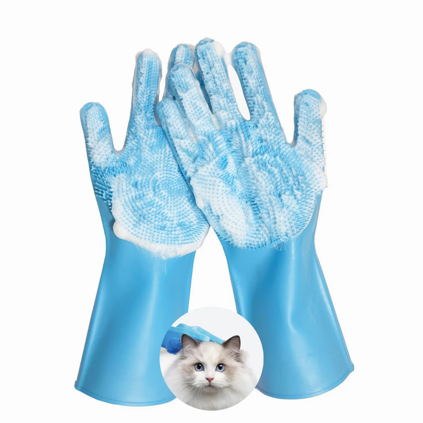 Pte - Guanti da toelettatura per animali domestici, resistenti ai morsi, con particelle antiscivolo, per uso bagnato e asciutto, sicuri per tutte le età. Ottimo come guanto per cani e gatti
