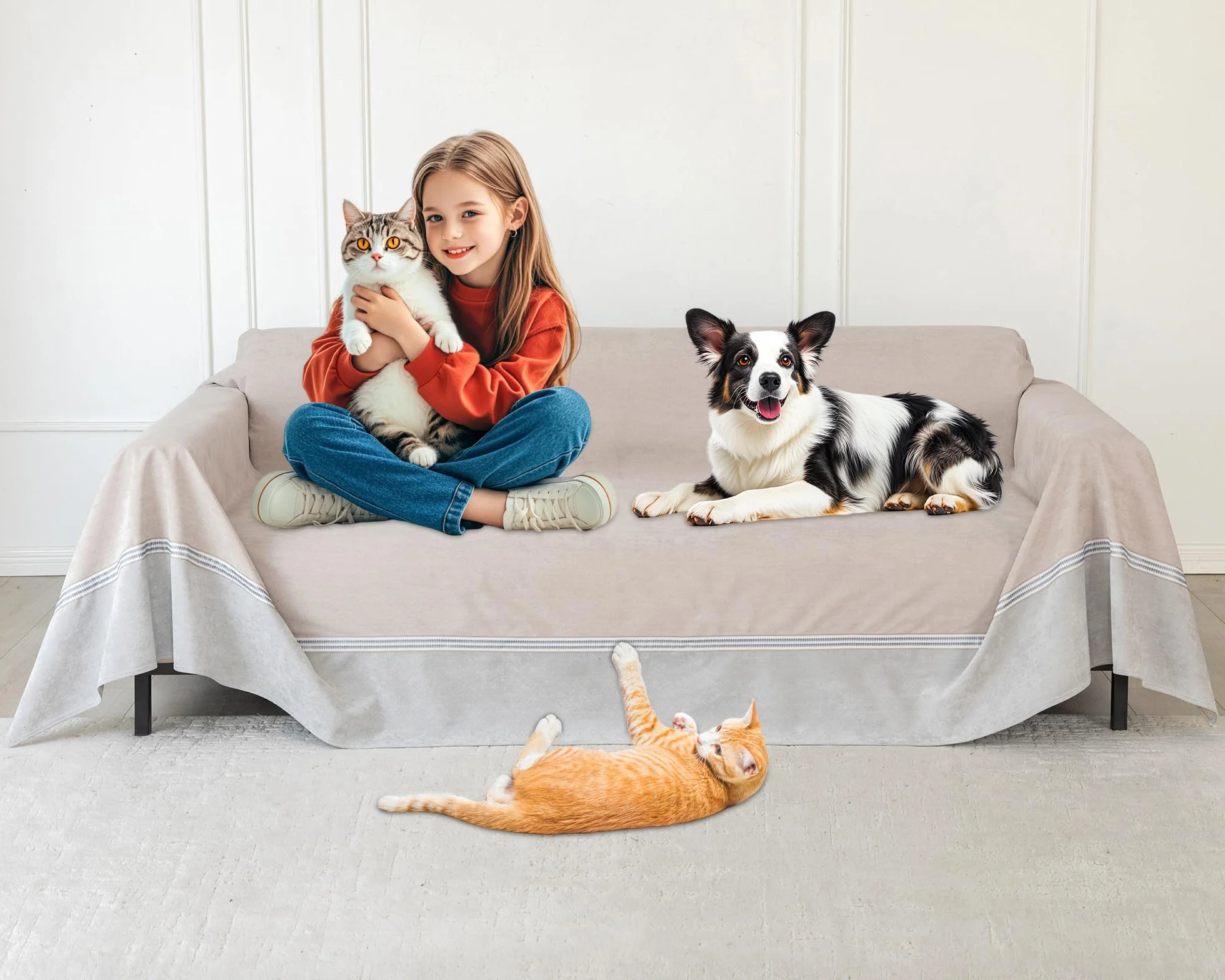 Loiion Gatto Divano, Copridivano Mobili Protector, Copridivani Impermeabile Resistente Alle Macchie E Ai Graffi per Cani e Gatti, Animali, Cachi, 380x230cm