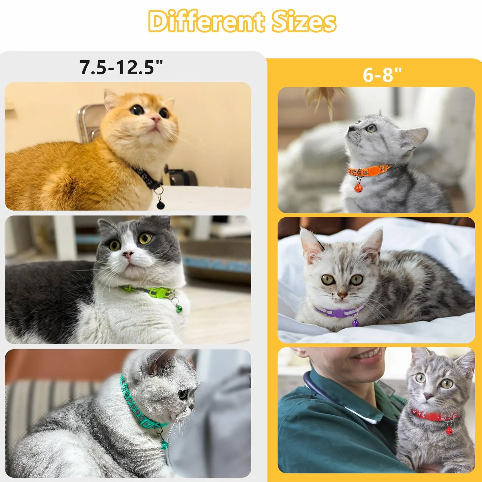 Taglory Collare Gatto Riflettente, 2 Pezzi Collari per Gatti Antistrozzo con Campanellino e Fibbia di Sicurezza, Stampa Zampa Carina 15-20cm Azzurro