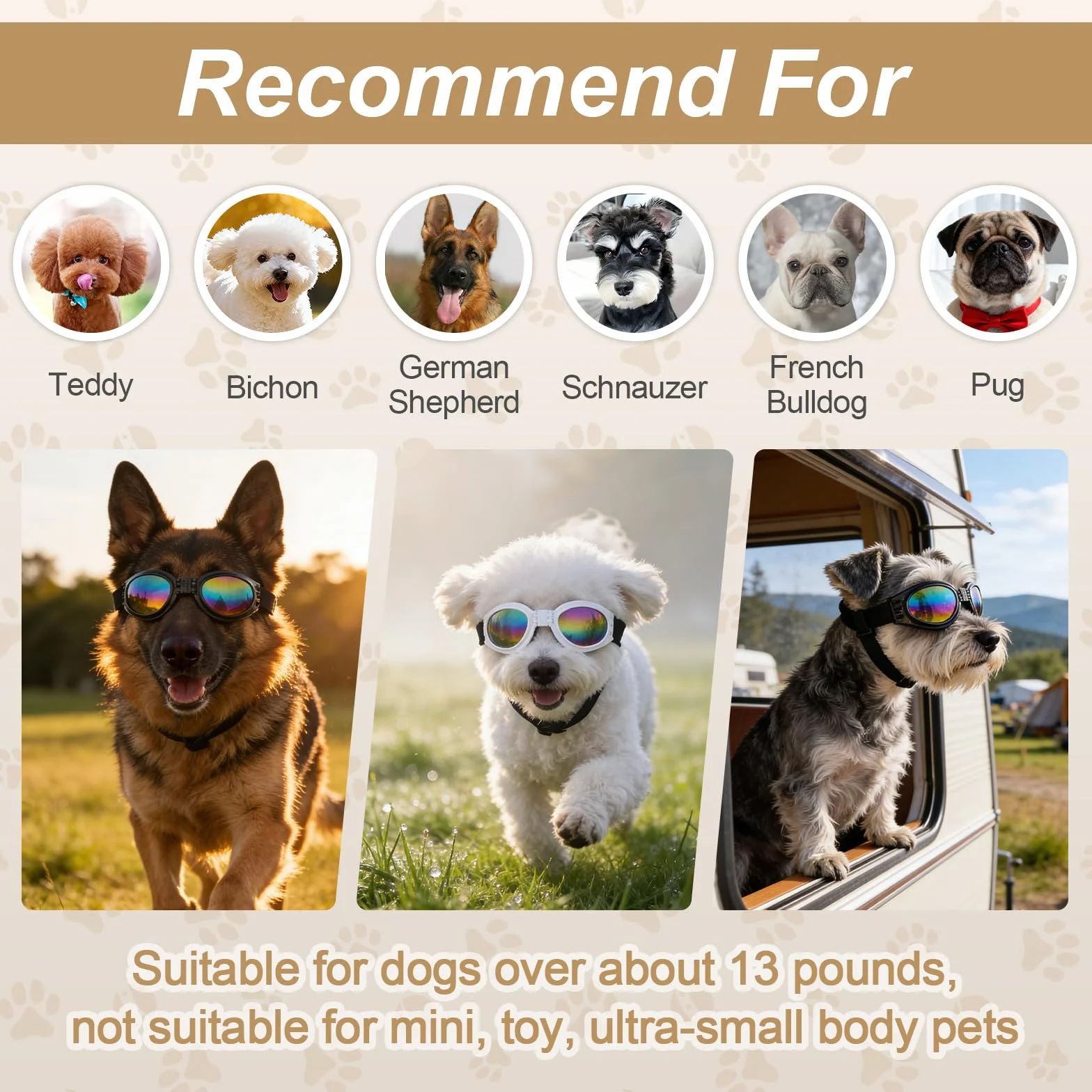 Occhiali da sole per cani, occhiali da sole antivento anti-appannamento e protezione UV per gatti e cani di piccola taglia (nero)