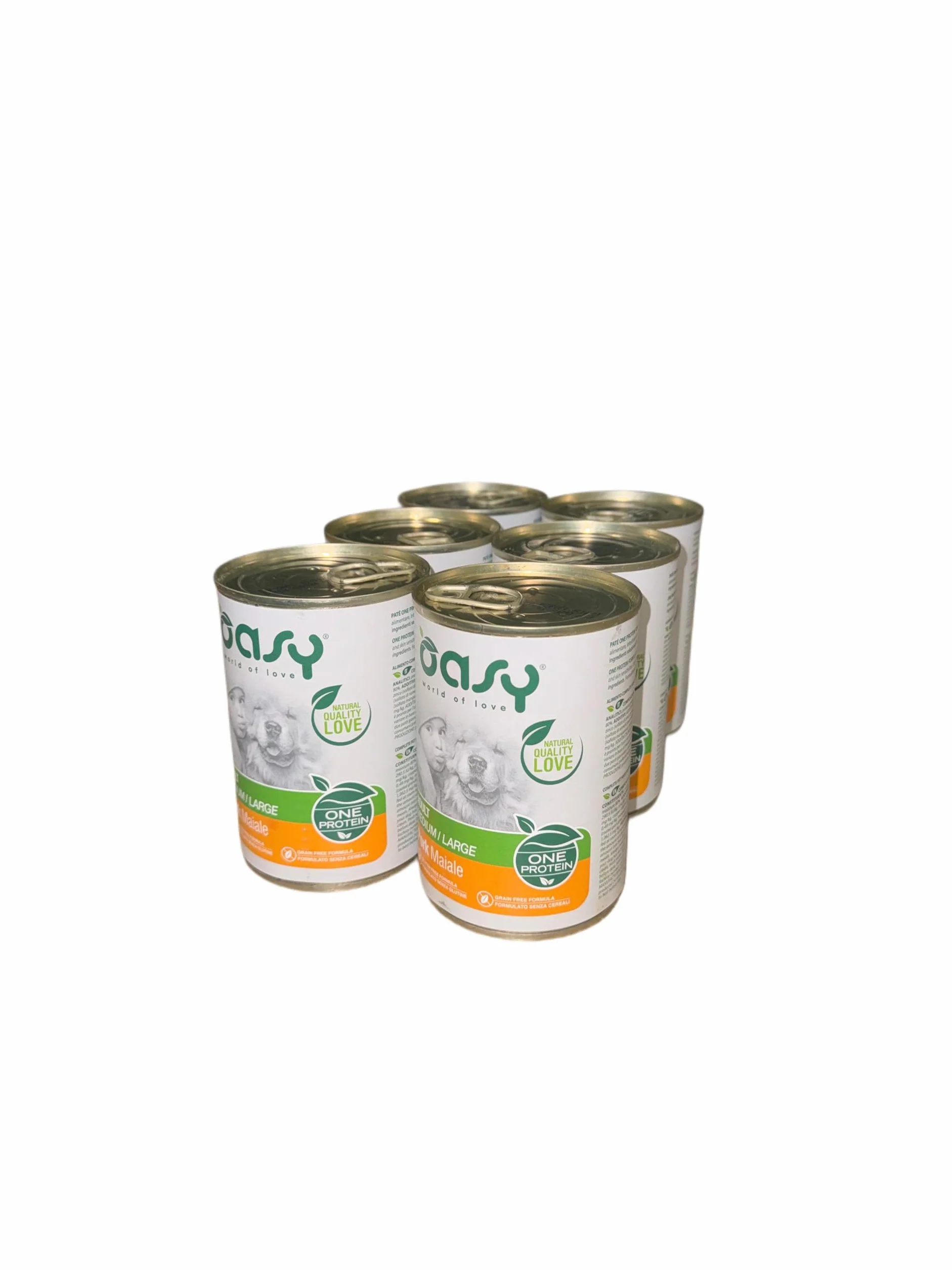 Oasy cane patè Grainfree Monoproteico gusto MAIALE | 6 lattine da 400 grammi l'una.