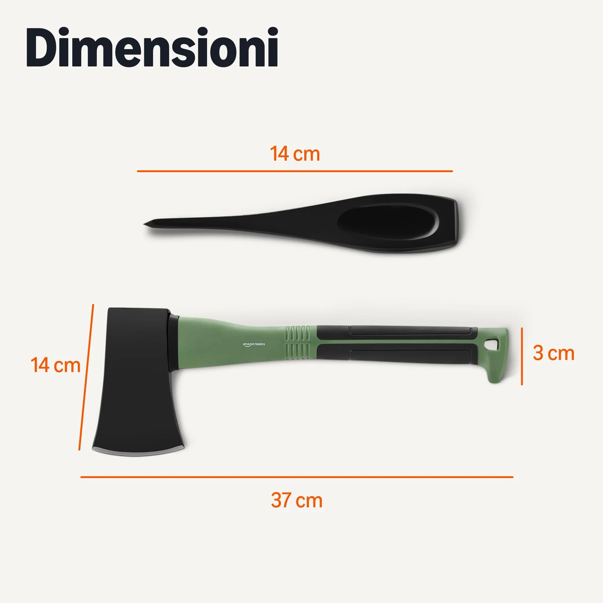 Amazon Basics Ascia Spaccalegna, 15 × 5.5 × 1.1 Pollici, Oliva, Nero, 1 Pezzo