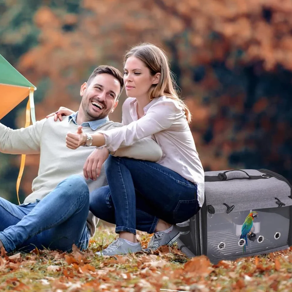 Borsa trasportino per uccelli con supporto, zaino leggero per pappagallo, gabbia da viaggio portatile, trasportino trasparente traspirante per animali domestici
