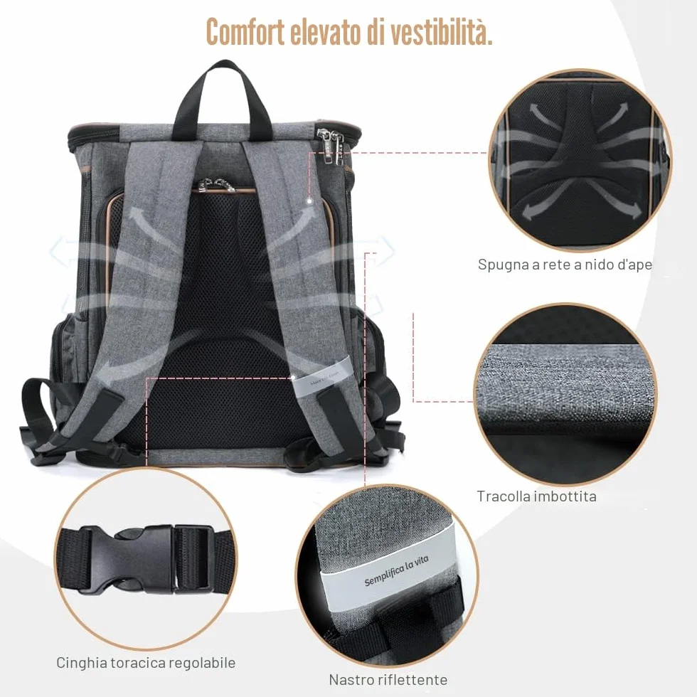 Lekesky Zaino per Cani Gatti Grande Porta Animali Estensibile, Portatile Zaino Trasportino Gatto Pieghevole con Guinzaglio Interno e 2 Tappetini, Per Cani Piccoli Gatti Medi Fino a 5 KG, Grigio