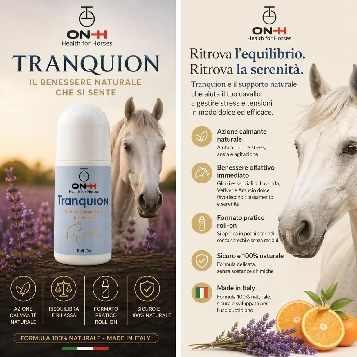 ON-H TranquiON Roll-On per Cavalli | Gel Rilassante Naturale Antistress | Applicazione Localizzata - Ideale Prima di Trasporto, Gara e Lavoro | azione Calmante senza Sedazione | Uso Quotidiano