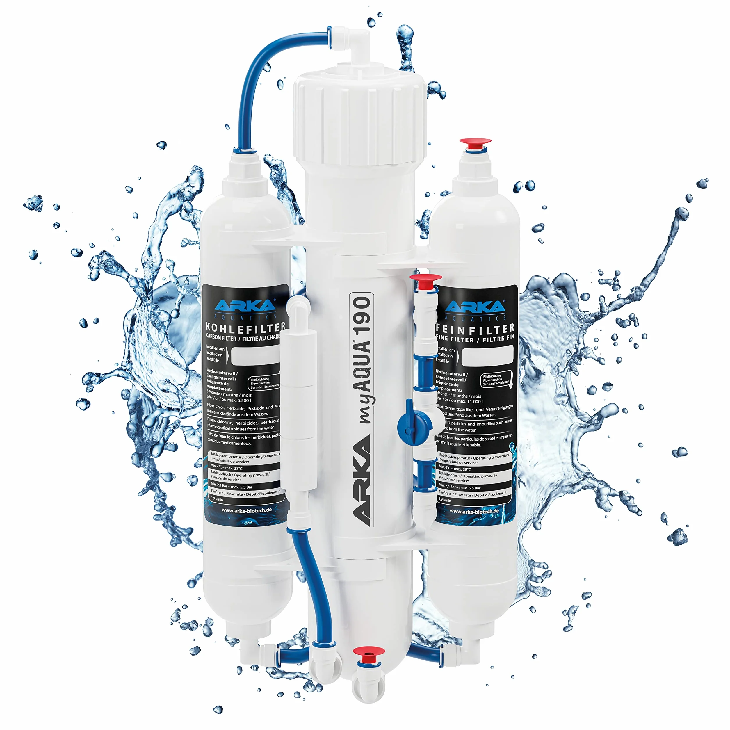 Impianto osmosi inversa acquario – ARKA myAQUA 190 – rimuove 99 % sostanze nocive, sali e batteri – 190 l/giorno filtro acqua e addolcitore – installazione facile – set completo casa e acquario