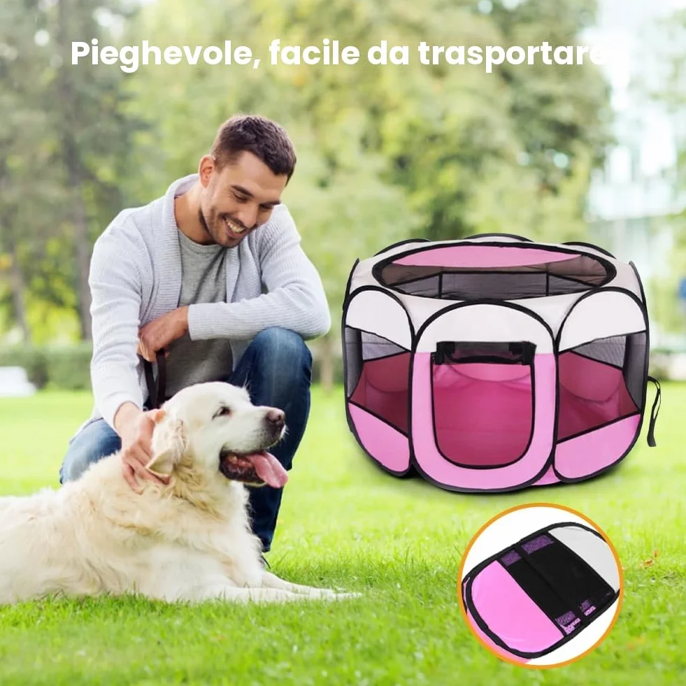 Recinto Cani da Interno Pieghevole 74x74x43cm Rosa per Gatti Cuccioli
