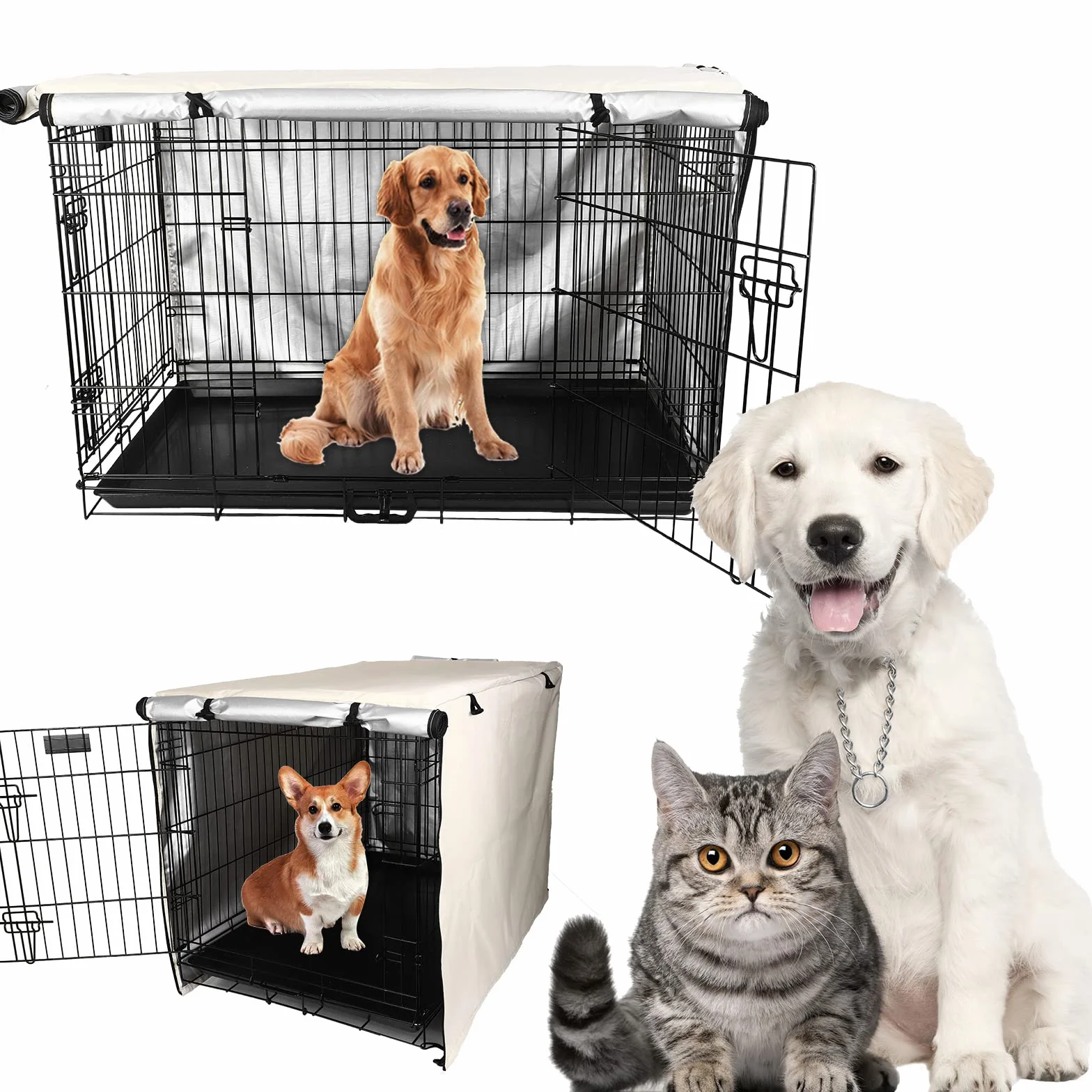 Copertura Gabbia per Cani Impermeabile Poliestere Beige 48IN