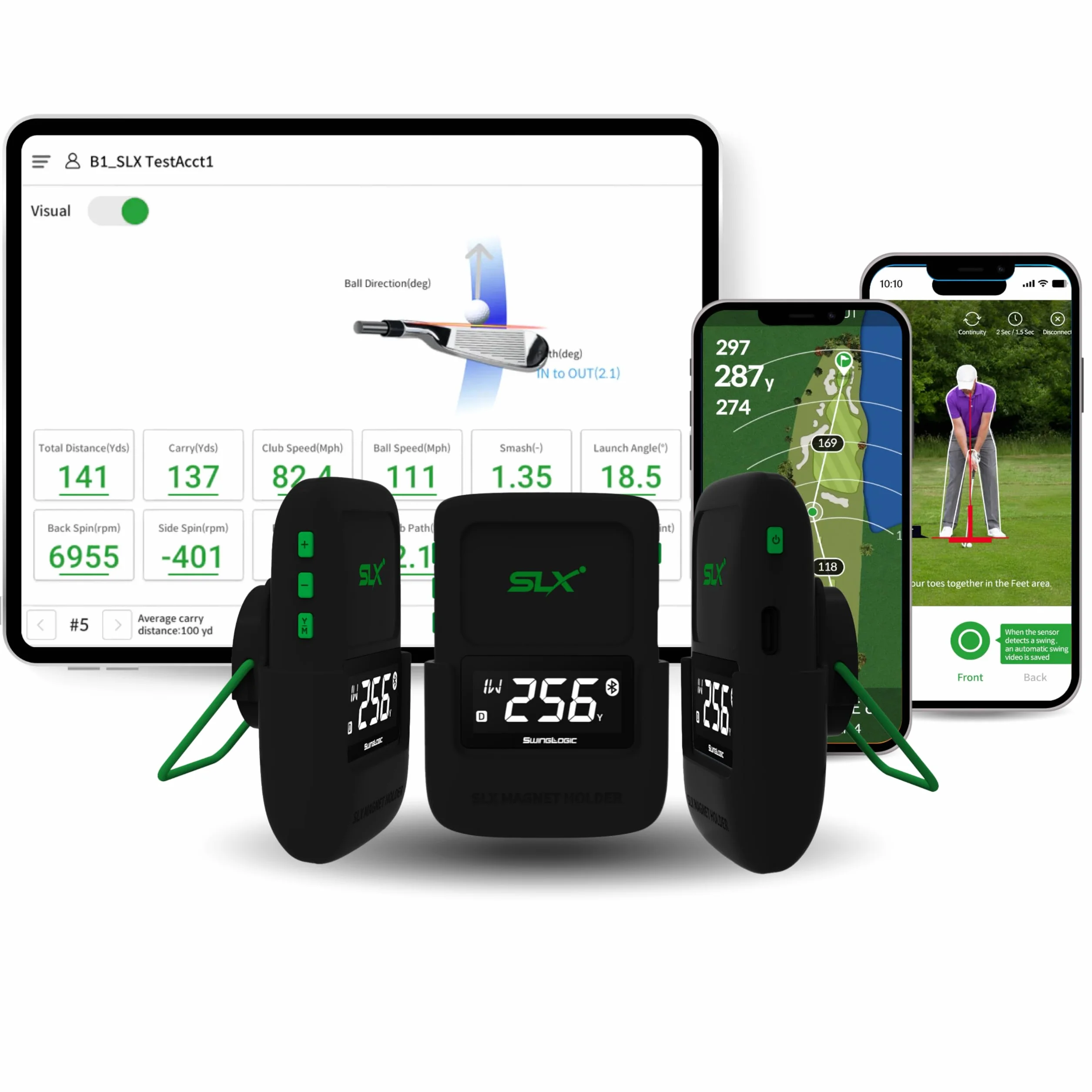Swing Logic SLX Hybrid Mini Portable Golf Launch Monitor – Distanza della pallina da golf, velocità della palla, velocità della testa del mazzo, fattore smash, accessori da golf compatti e dispositivo