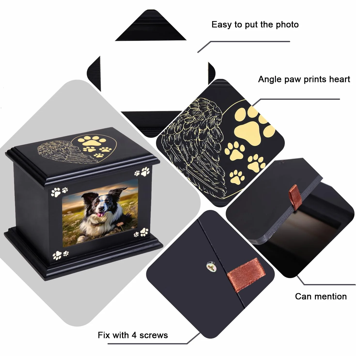 Urne per Ceneri Cane Memoriale Legno con Cornice Foto XLarge Funeral Cremazione Ricordo Regalo
