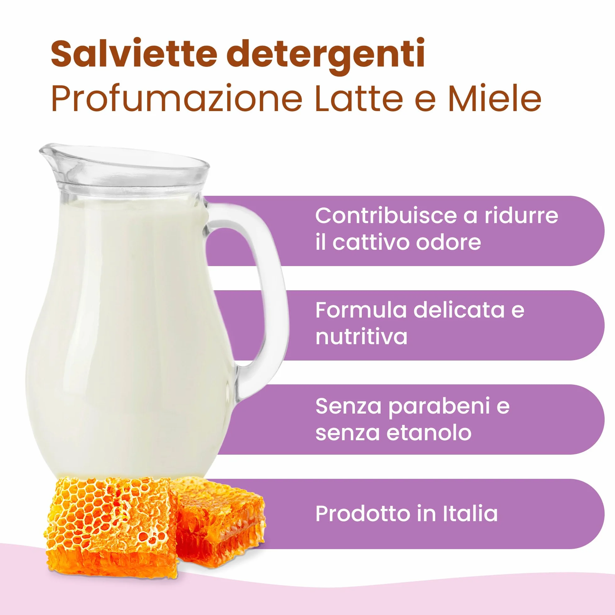 CAMON Salviette Detergenti per Cani e Gatti 30x17 cm 100 Pezzi Fragranza Latte e Miele Senza Alcool né Parabeni Made in Italy