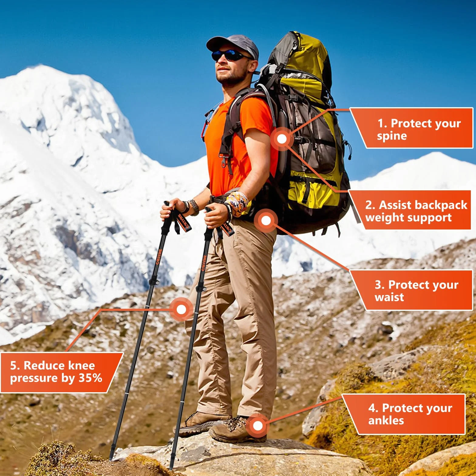 Bastoni Trekking Pieghevoli 2Pcs 7075 Alluminio 108-135 cm Regolabile per Escursionismo