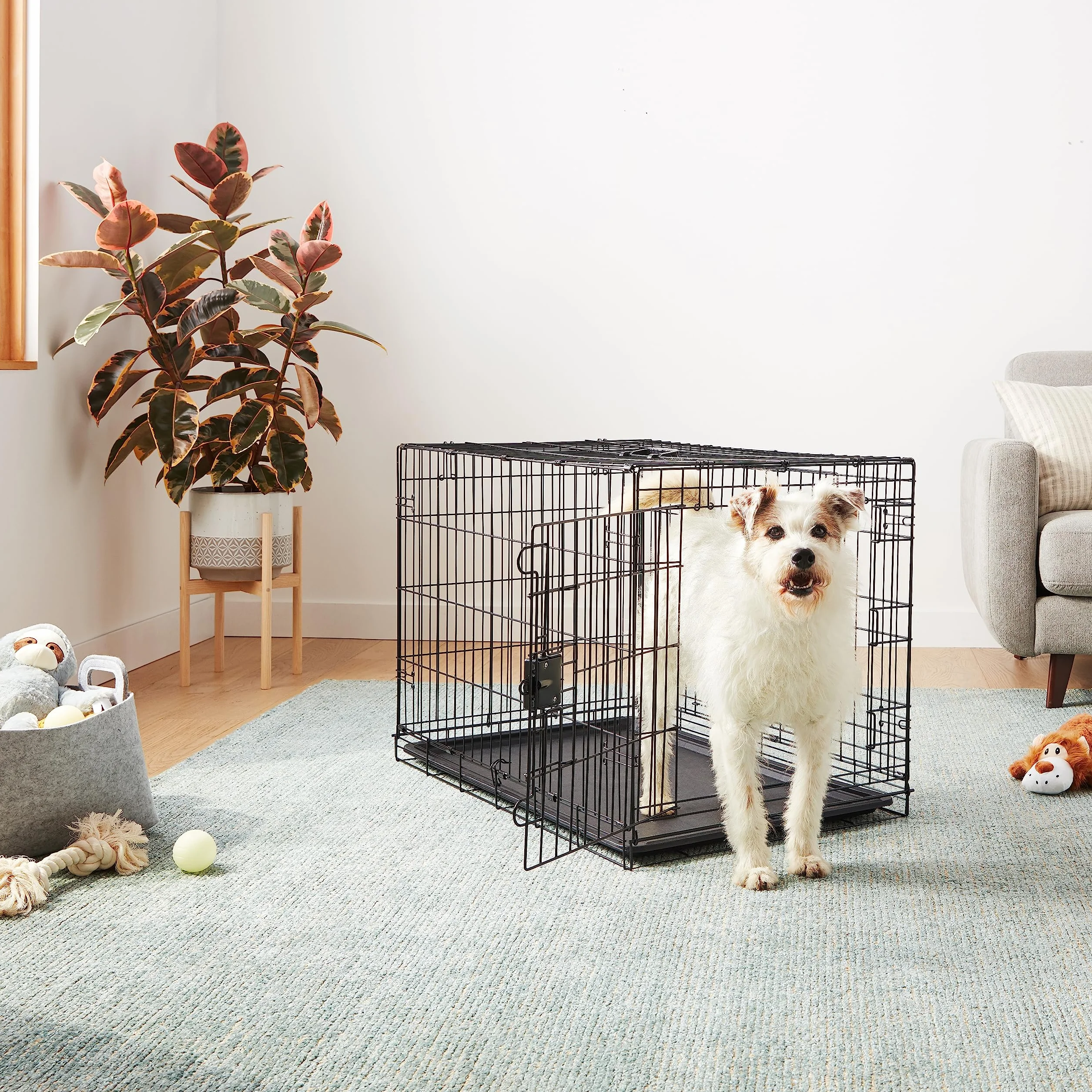 Amazon Basics Gabbia per cani in metallo pieghevole, 91 x 58 x 64 cm, Nero