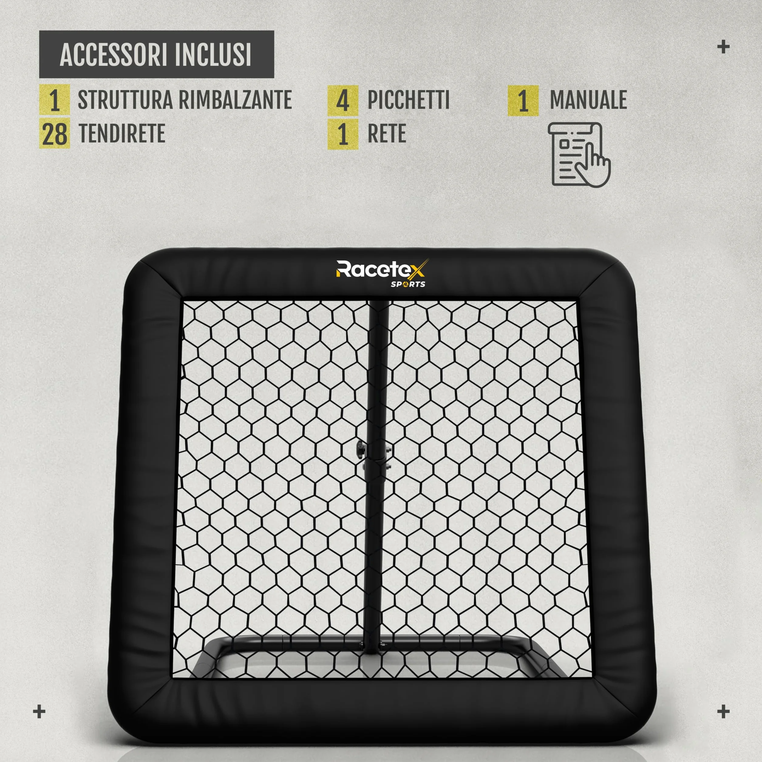 Racetex Rimbalzo per calcio 100 x 100 cm [con copertura] – Rimbalzo da calcio con struttura robusta – Regolabile in modo continuo – Calcio per tiro, passaporto e allenamento
