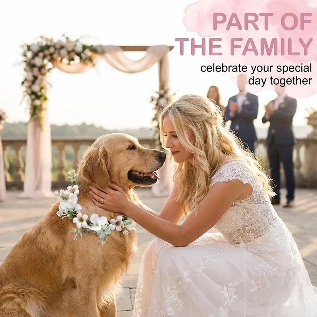 1 Pezzo Collare di Fiore per Matrimoni per Cani, Ghirlanda di Nozze Cane, Accessori Papillon Cane Coroncina Compleanno