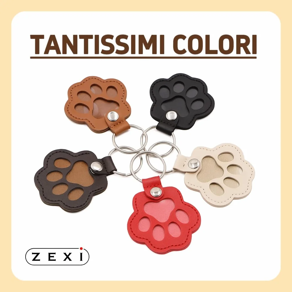 ZEXI 4 Portachiavi Raccogli Pelo per Cani e Gatti, Set da 4 Porta Pelo a Forma di Zampa per Pelo Animale, Accessorio per Cani Gatti, Pelle PU, Nero, Rosso, Marrone, Bianco