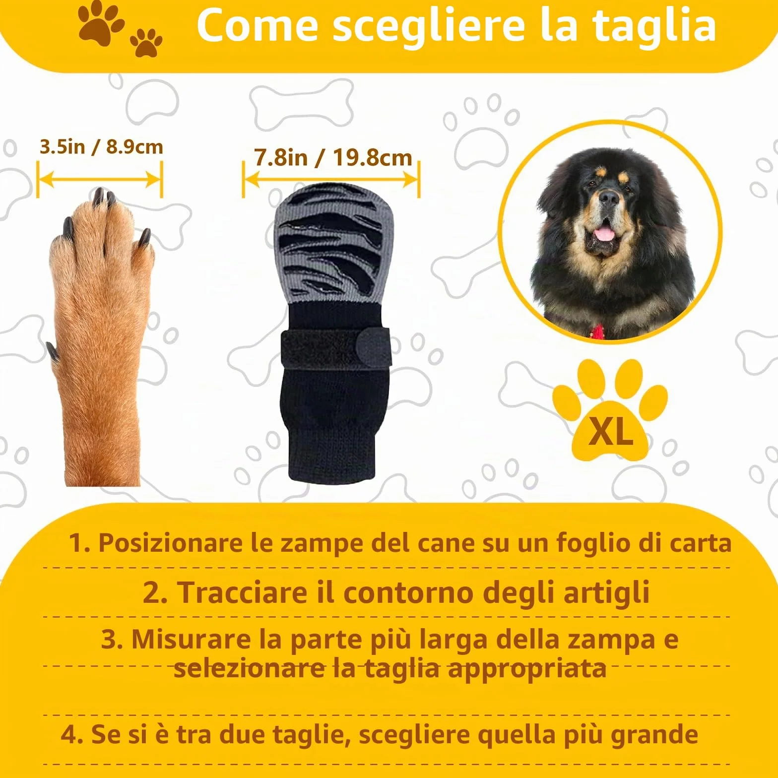 Protezione zampe per cani robusti antiscivolo in gomma con cinghie regolabili (XL)