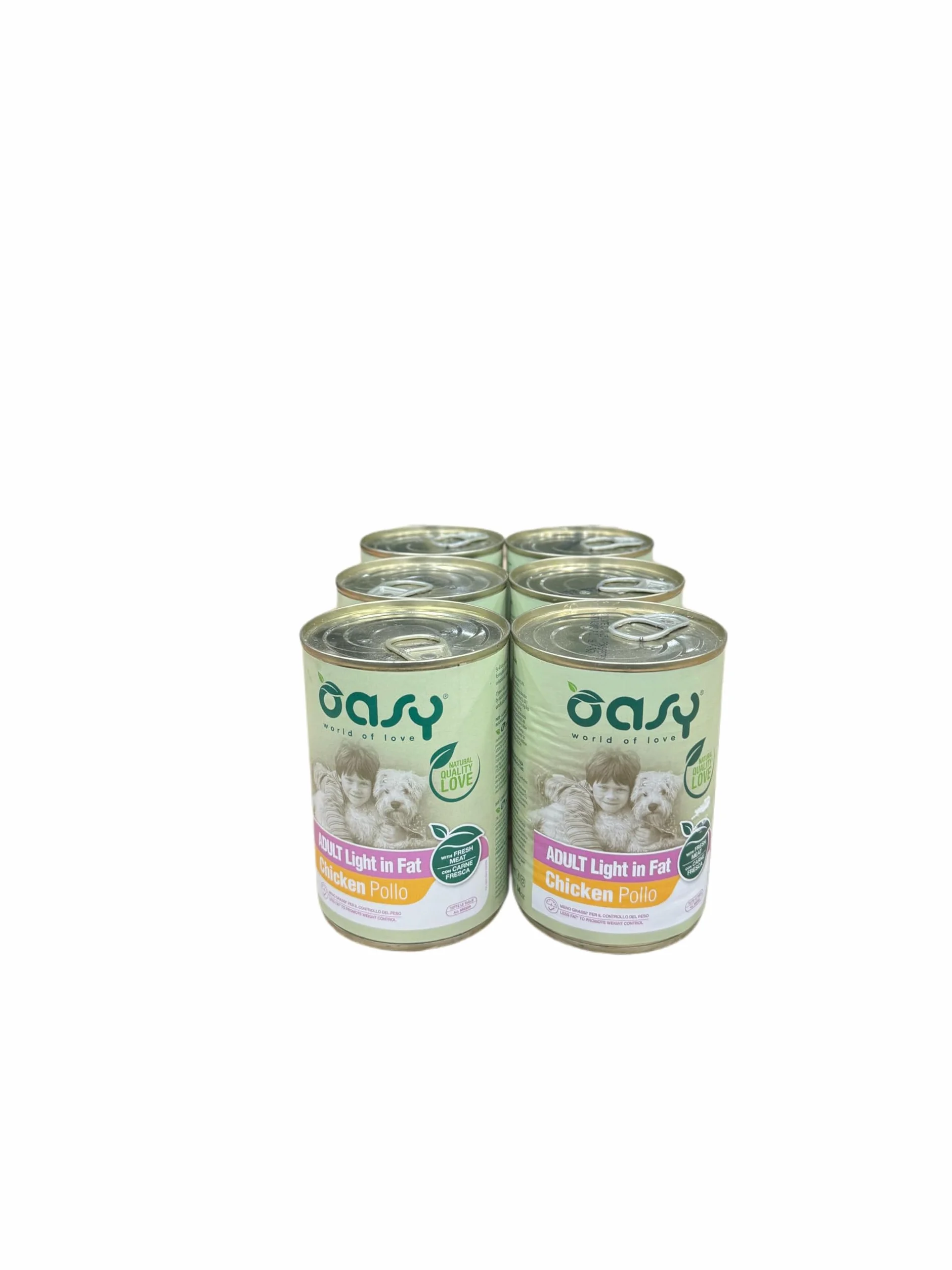 Oasy cane adult Light in Fat patè gusto POLLO | 6 lattine da 400 grammi l'una.