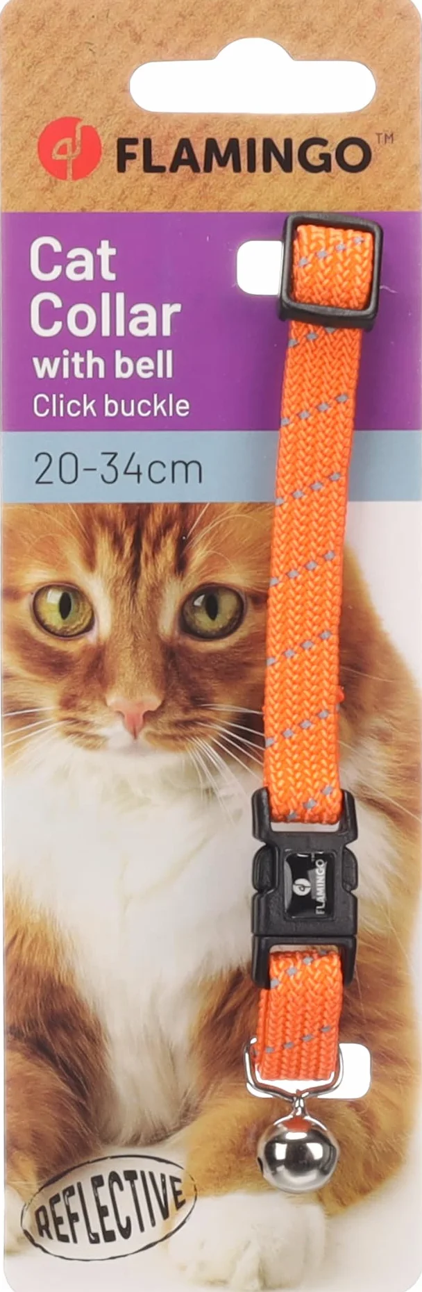 collare gatto - Elza arancione 20–34 cm – nylon elastico riflettente con campanellino