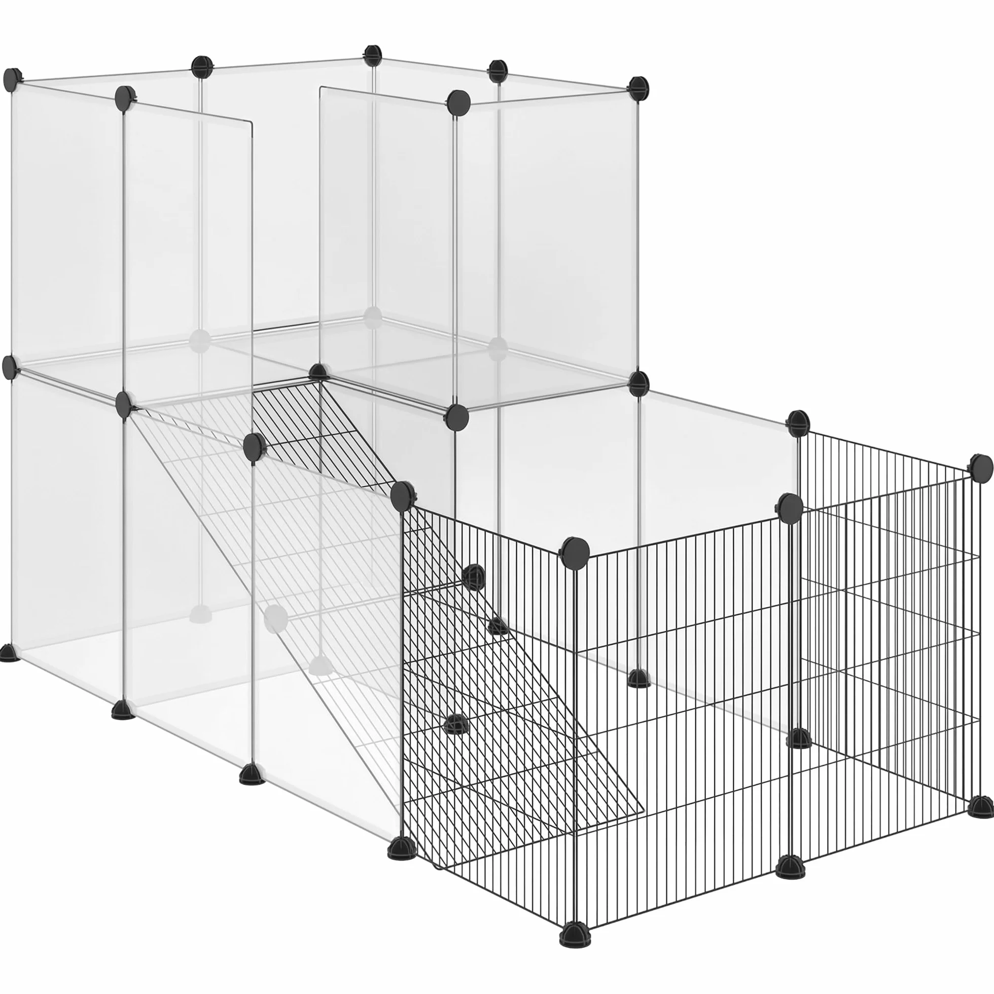 PawHut Recinto Modulare per Conigli, Cincillà e Porcellini d'India, Box per Animali di Piccole Dimensioni, 27 Pannelli Acciaio e Resina
