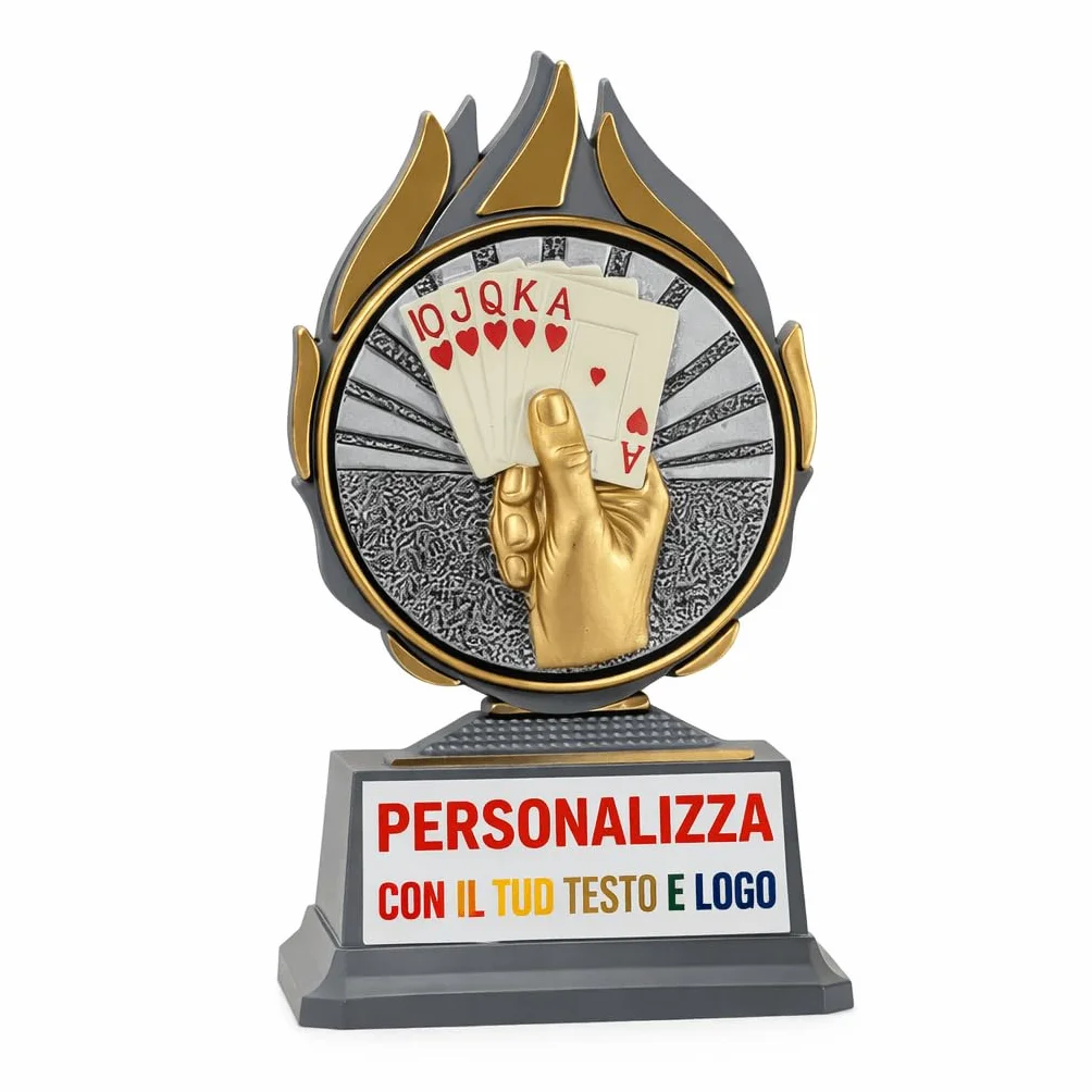D&Vlab Trofeo Carte 14 cm Argento Personalizzato con Targhetta – Coppa per Tornei Poker Burraco Bridge