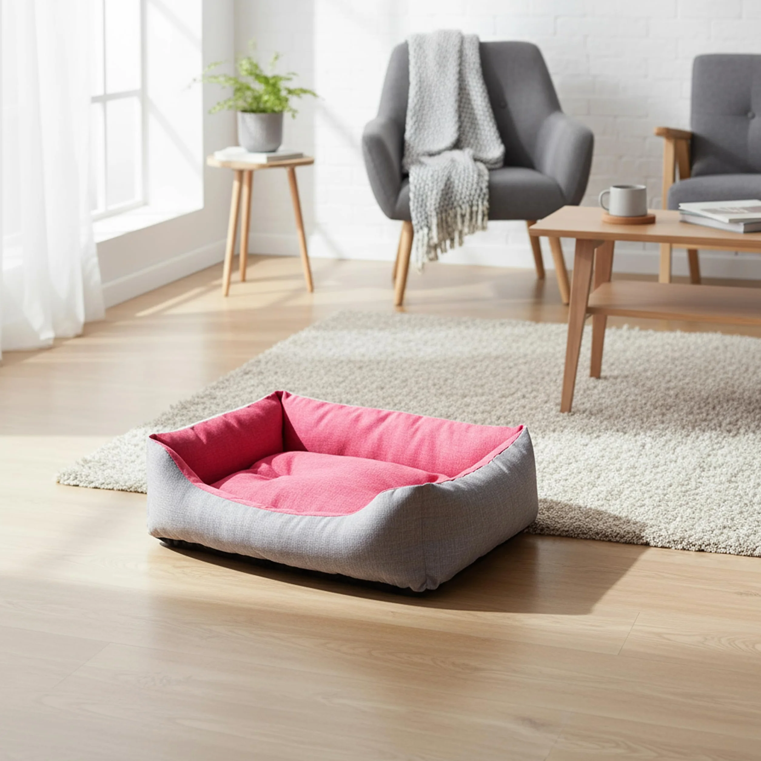 Baroni Home Cuccia per Cane in tessuto Grigio e Bordeaux Taglia S 45x60 cm, Morbido Divano Rettangolare, Lavabile