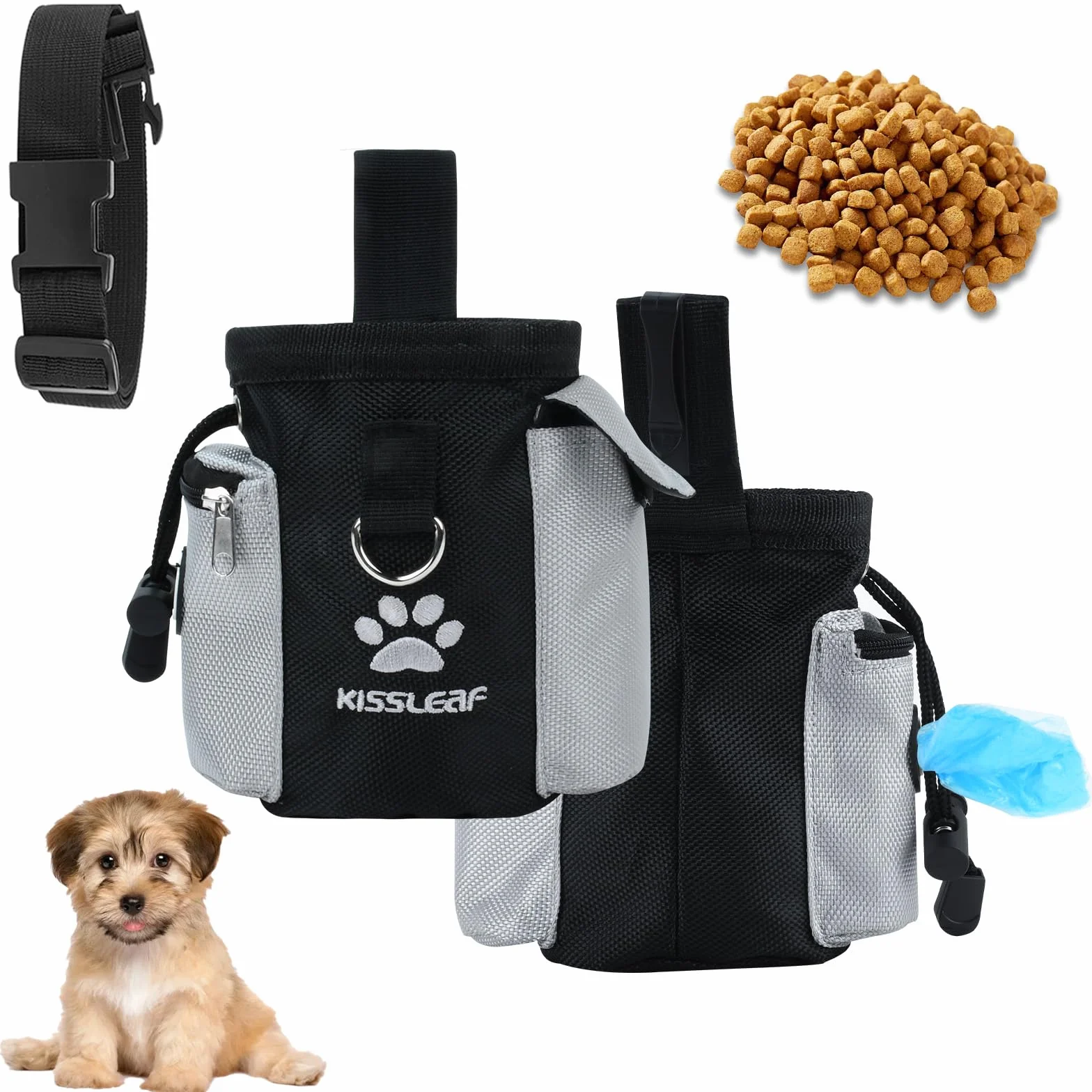 kissleaf Porta Premietti per Cani Multifunzionale Borsa Porta Snack Cane Sacchetto Addestramento Cani Marsupio Premi Cane Porta Sacchi Cibo Cane