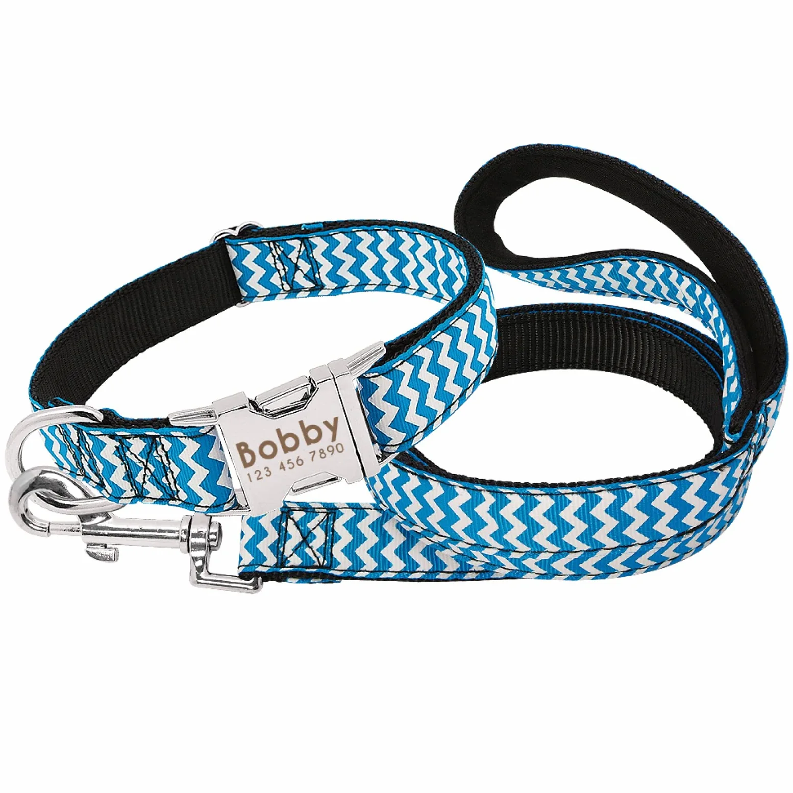 Collare Per Cani In Nylon Personalizzato Targhetta Stampata Personalizzata Collare Con Guinzaglio Collare Con Targhetta Per Animali Domestici Inciso Regolabile Per Cani Di Taglia Media,Blue,l