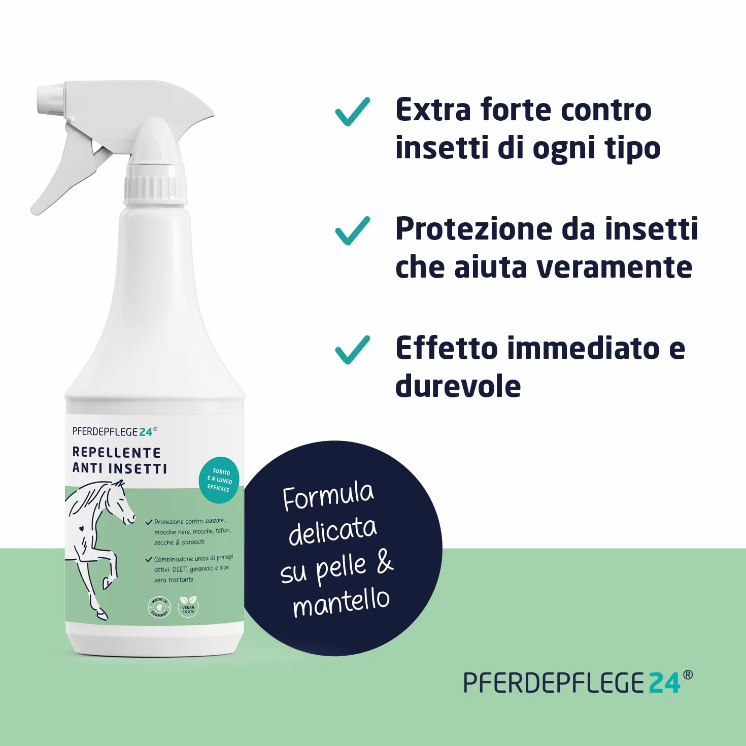PFERDEPFLEGE24 Repellente Insetti Cavallo Spray 1l - Protezione immediata con Aloe Vera - Effetto Lunga Durata contro tafani, zanzare, mosche e zecche