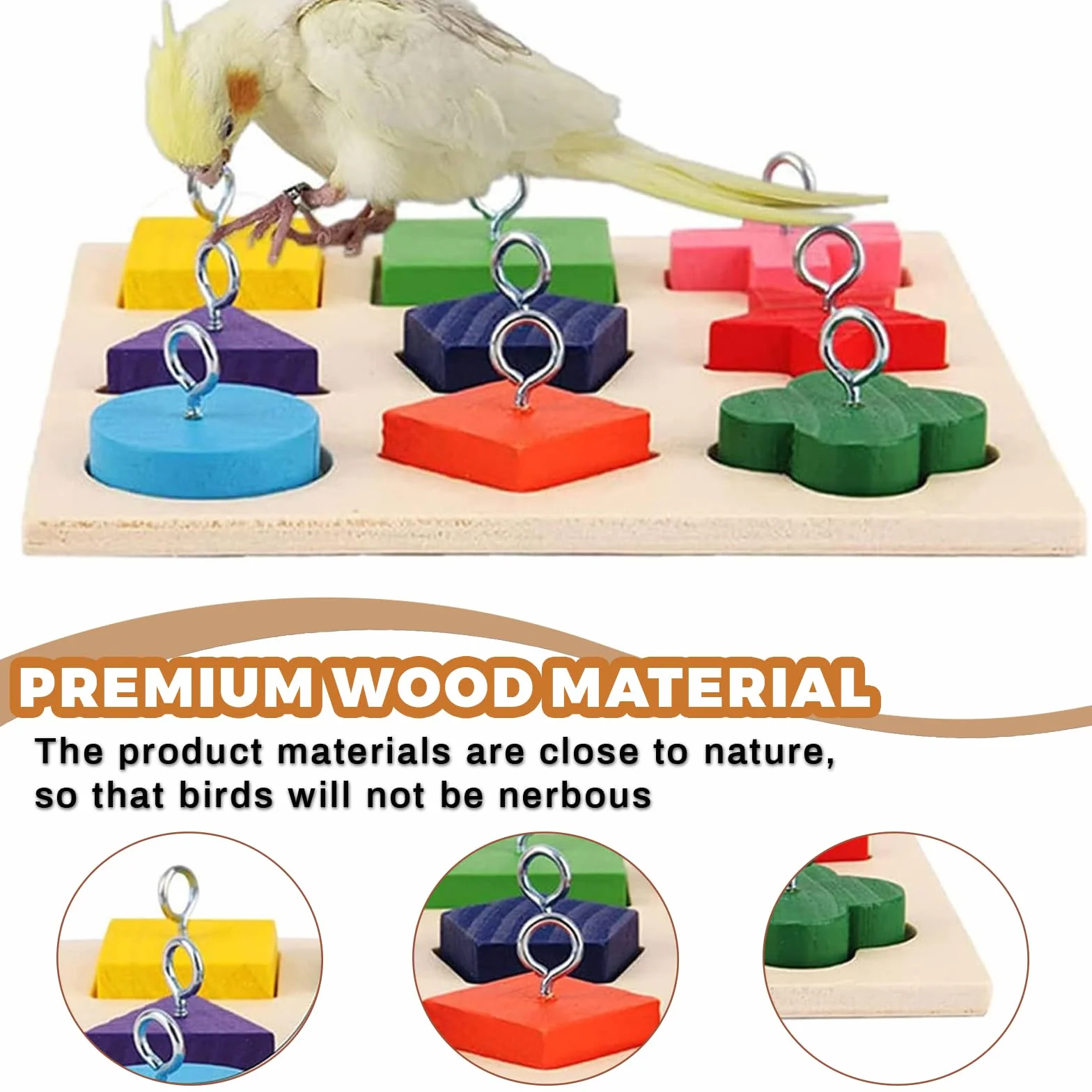 Giocattoli Pappagalli Set di 4 Giochi Addestramento Uccelli Pappagallino Ondulato Scooter Basket Anello Impilabile Riconoscimento Blocchi Legno Calopsitta