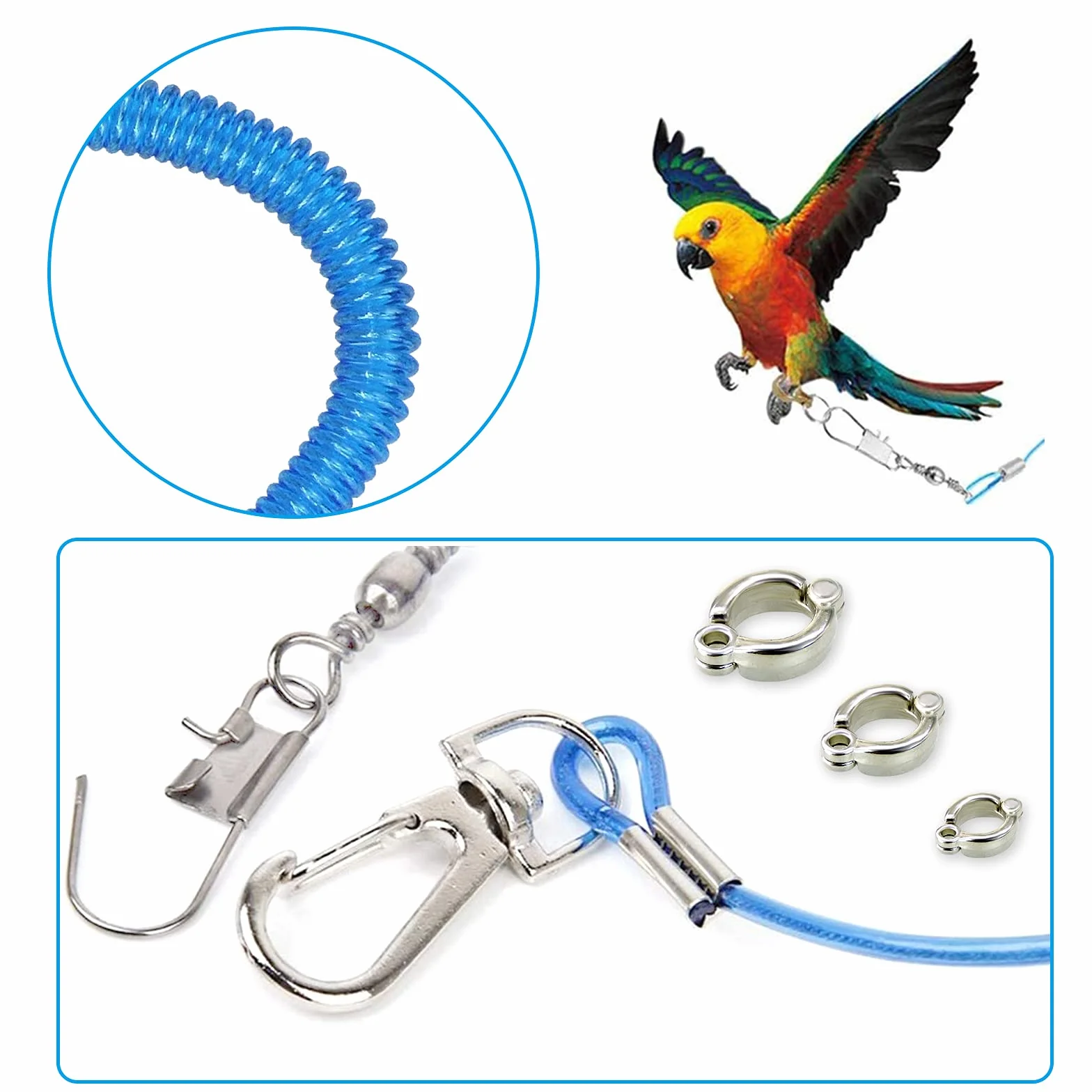 Andiker Corda Volante per Pappagallo 5 m, Catena per Piede, Imbracatura Addestramento Volo con Cordino Elastico Anti-Morso per Uccelli (Verde)