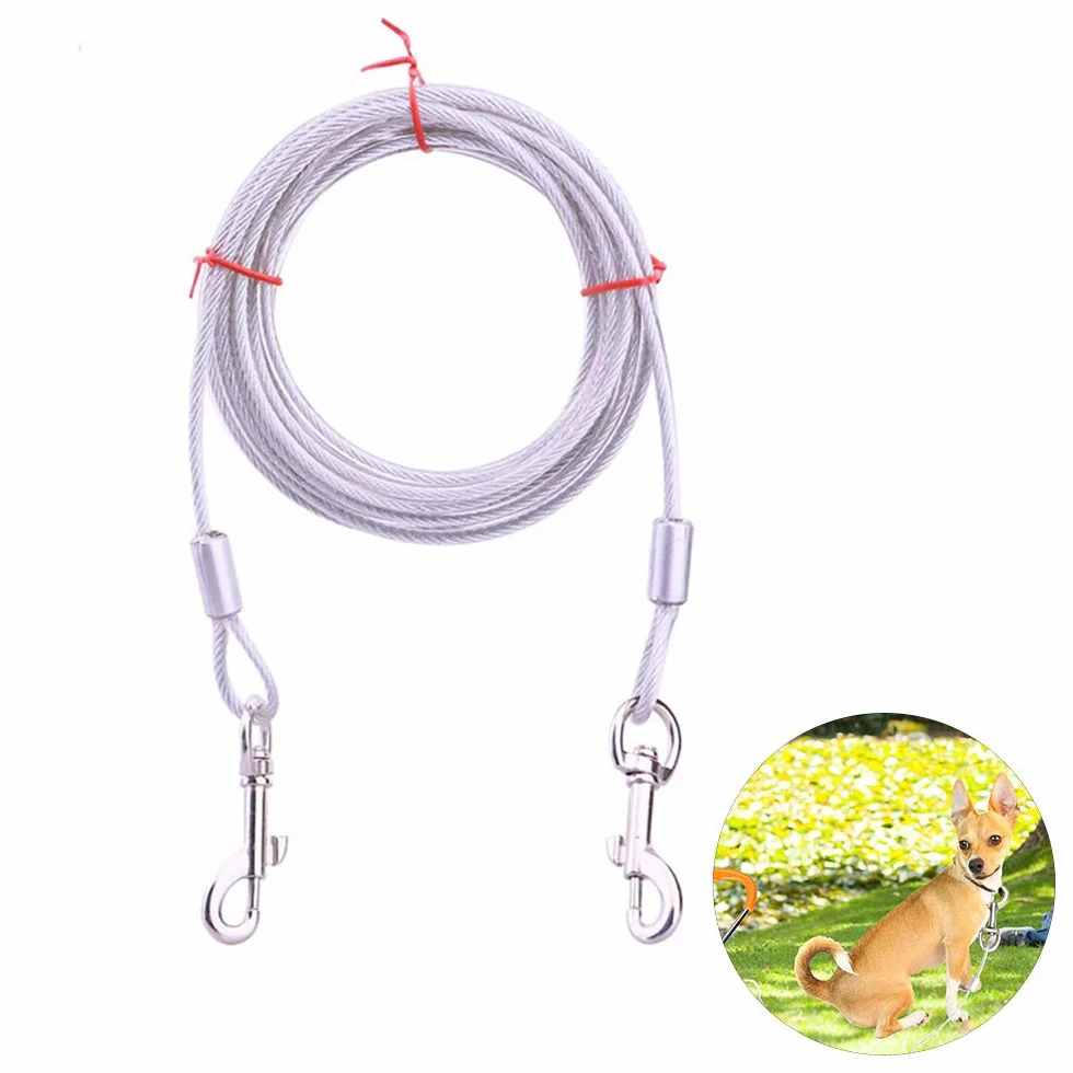 Cavo di collegamento per cani con ganci in metallo resistente, in acciaio inossidabile, copertura in PVC, per esterni, cortile, campeggio