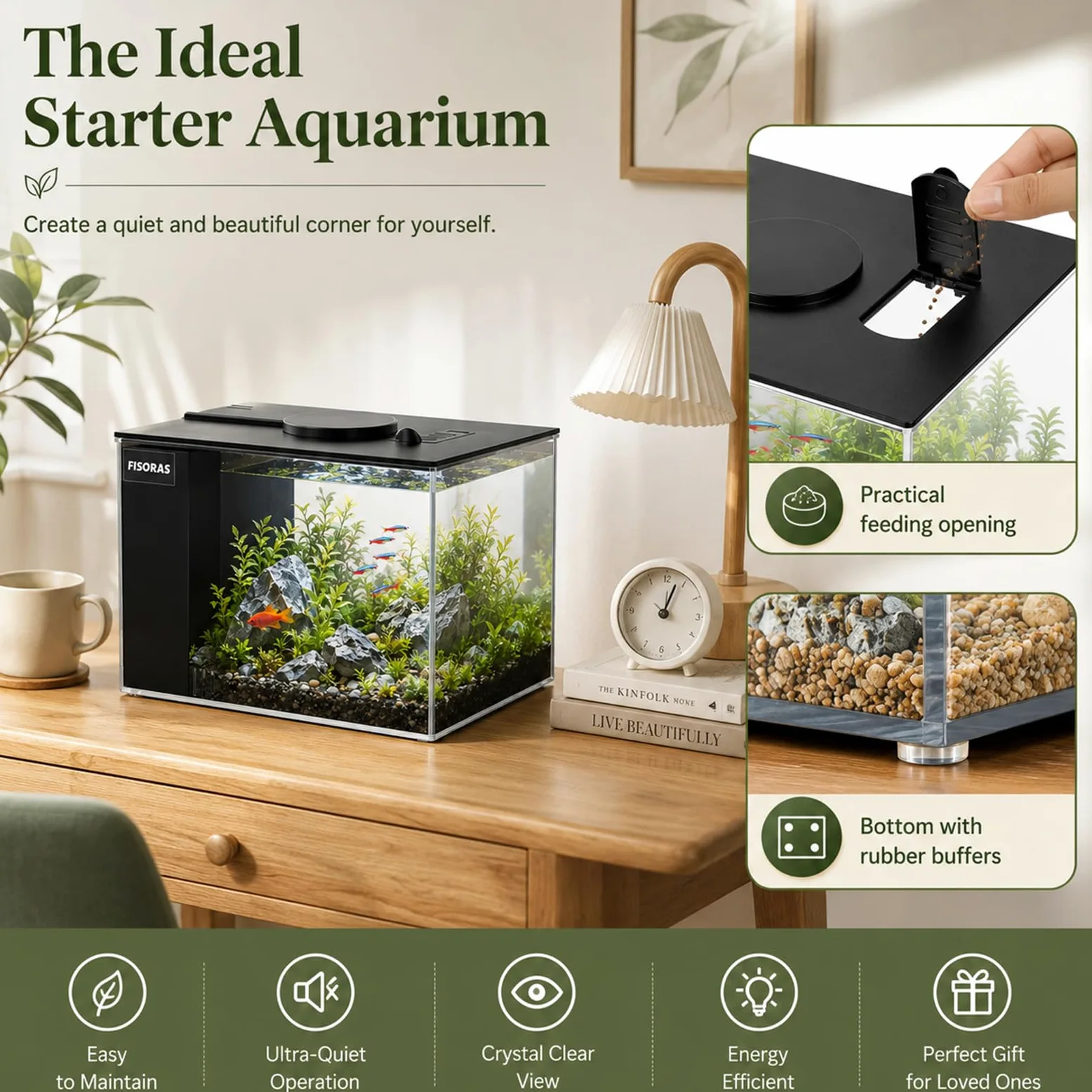 Piccolo acquario Betta da 3,7 l, set completo, acquario nano in acrilico con pompa silenziosa e filtro, illuminazione a LED con 10 livelli di luminosità e 3 modalità di colore, ideale per pesci da