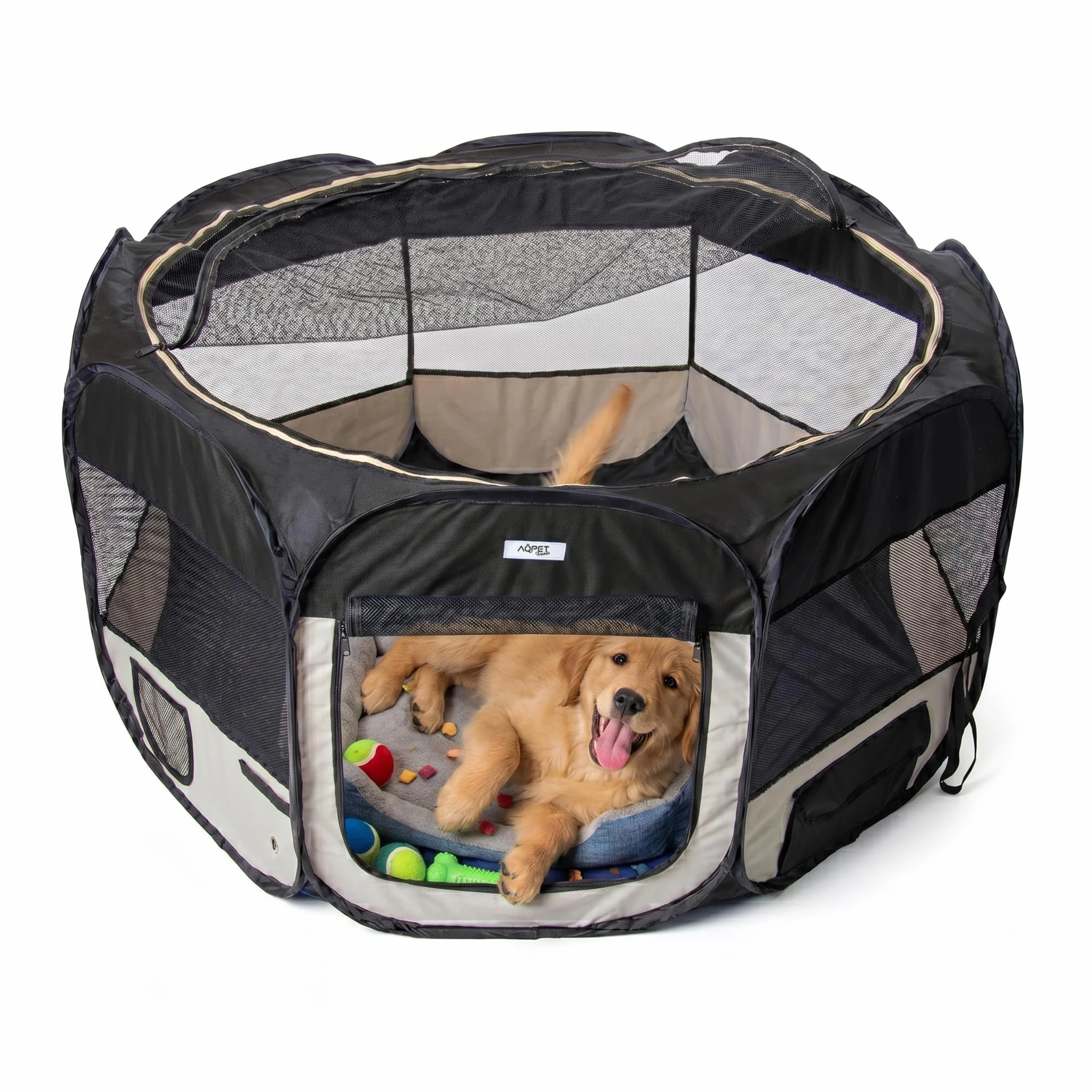 AQPET Box per Animali Cani e Gatti Cuccioli recinto Pieghevole Tessuto Impermeabile (Nero, Nero)