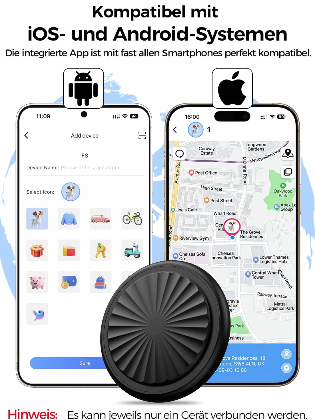 Collare GPS Gatto, GPS per Cani, Localizzatori GPS per Cani e Gatto Compatibile con iOS e Android, Tracciamento in Tempo Reale, Riproduzione Percorso 7 Giorni, Impermeabile IP67, Nessun Abbonamento