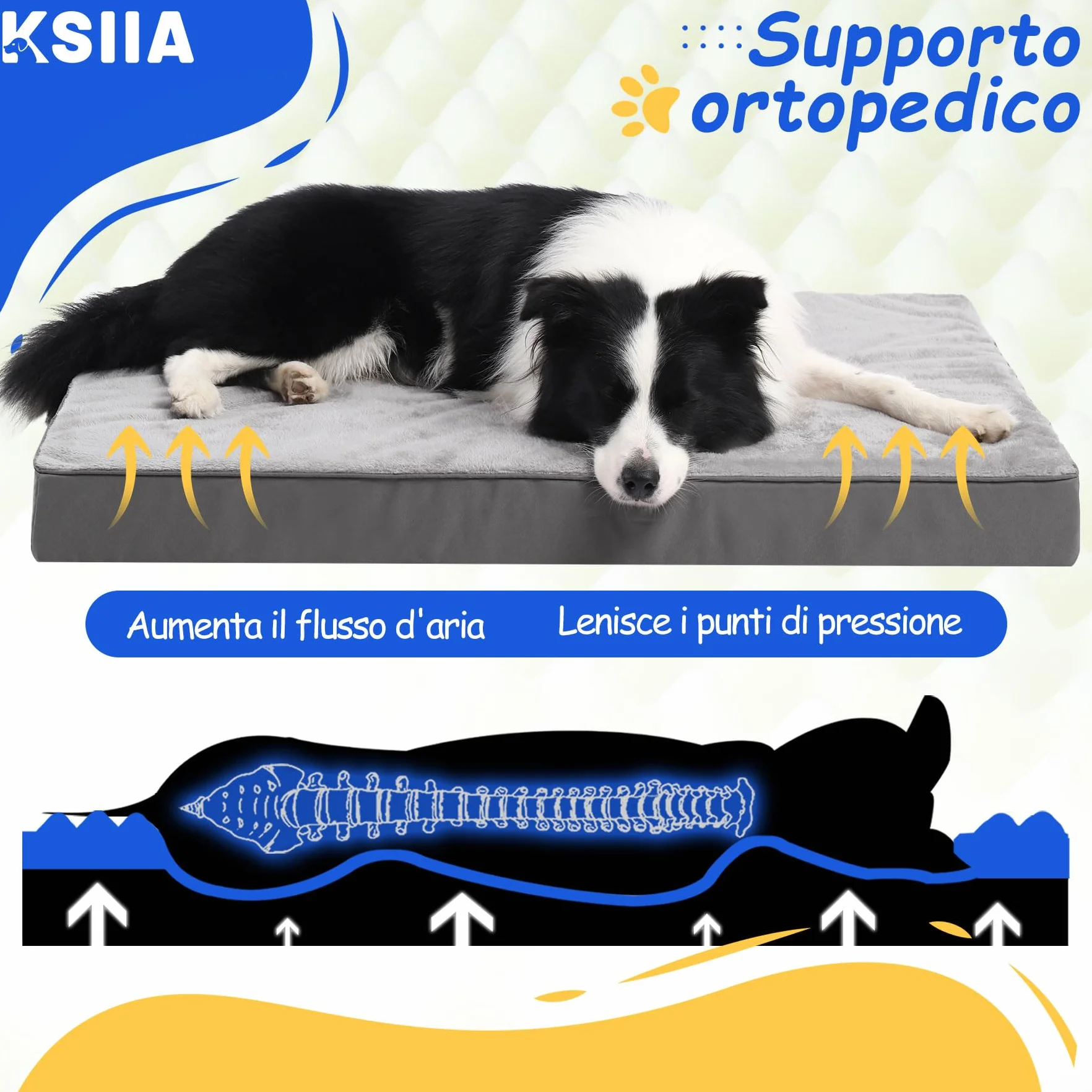 Cuscino per Cani Ortopedico Foam Lavabile 88x55x7cm Grigio
