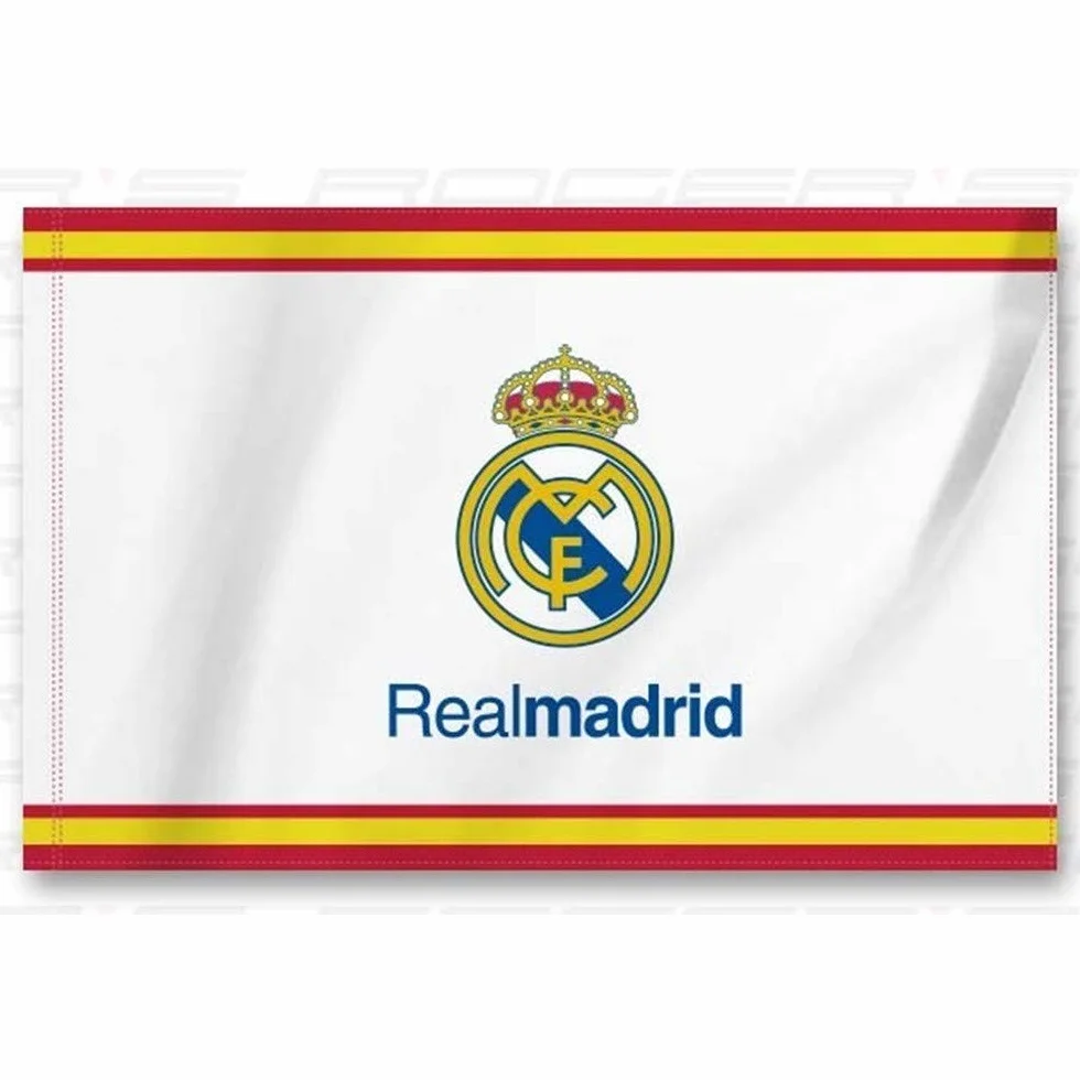 Bandiera del Real Madrid con striscia della Spagna 150 x 100 cm Poliestere 100% Licenza Ufficiale