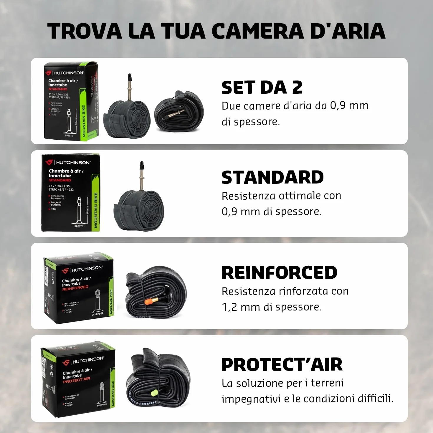 HUTCHINSON - Camera d'aria - MTB - Standard - Resistenza e antiforatura - Valvola Schräder o Presta - Spessore 0,9 mm - 48 MM - 29 x 1,90-2,35