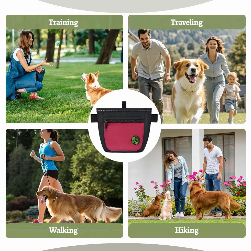 Porta Premietti per Cani, Sacca per Cani, per Addestramento del Cane, Porta Accessori per Animali con Clicker e Dispenser per Sacchetti, con Cintura Regolabile (Rosso)