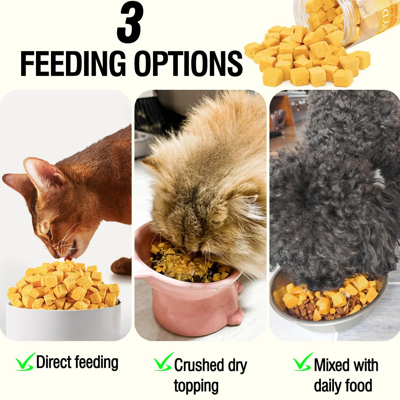 DYD Snack Liofilizzato al Tuorlo d'Uovo per Gatti & Cani - Ingrediente Singolo Naturale - Supporta Pelle e Mantello - Croccante Premio Sano per Addestramento - Senza Additivi, Senza Cereali - 100g