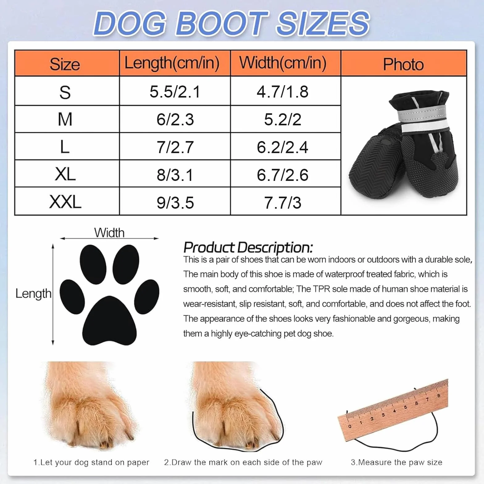 Paw Protector Stivali per Cani Impermeabili Antiscivolo Regolabili Lavabili con Cinghie Riflettenti