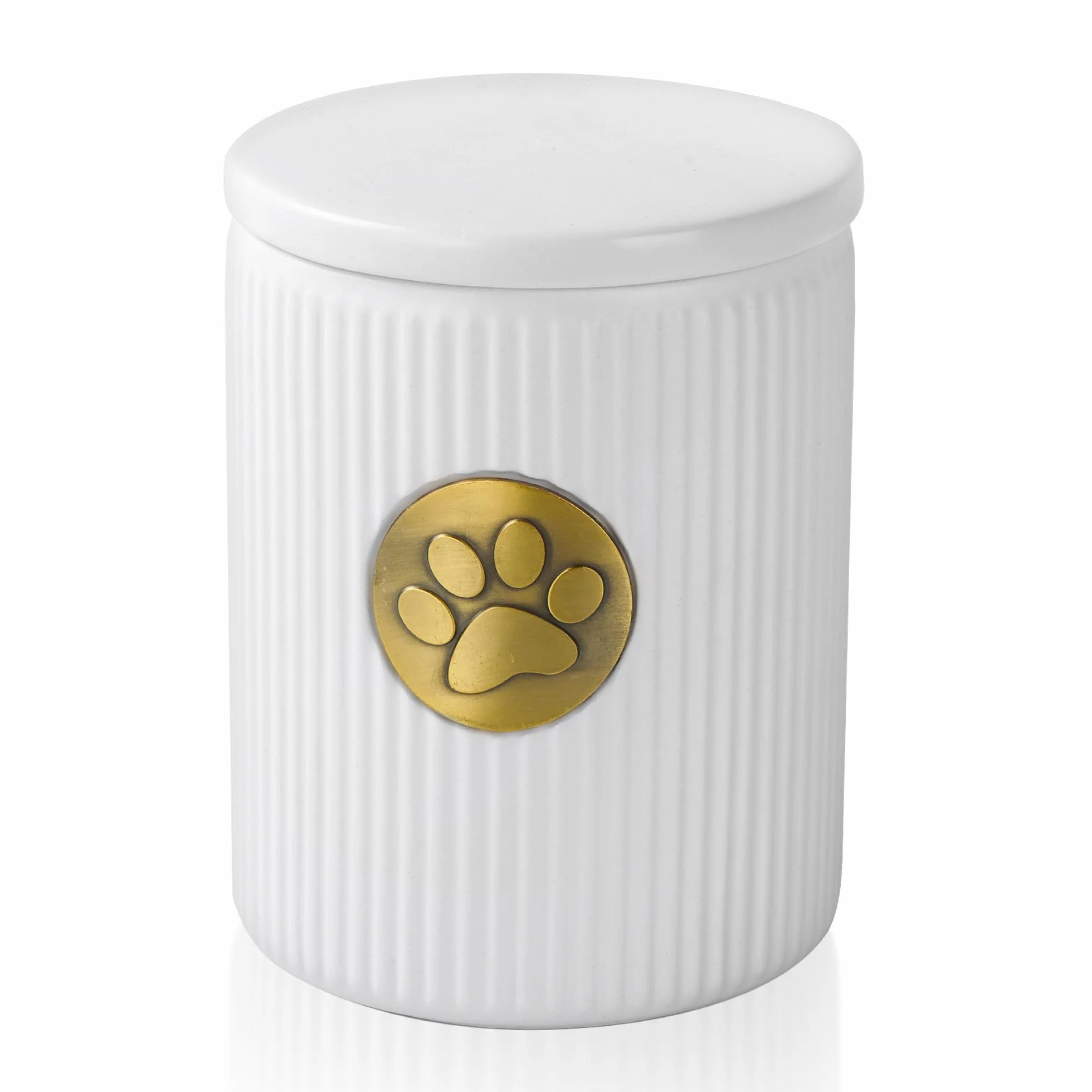 Urna per cani 15 kg commemorativa con piastra in metallo per impronte zampe bianco